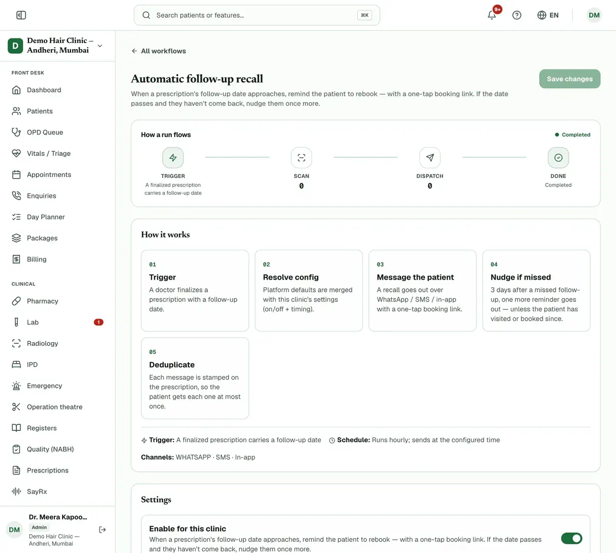 An automation’s detail page with the How it works steps and a Save changes button at the top right.